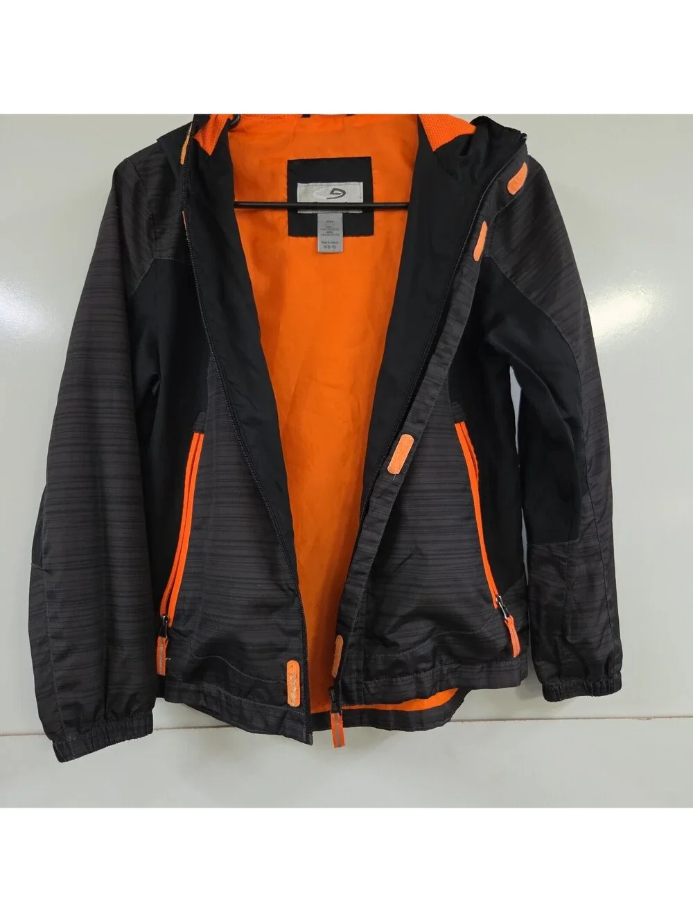 Boys Light Jacket Black Gray Hooded Full Zip With Pockets Size Medium M 8 10